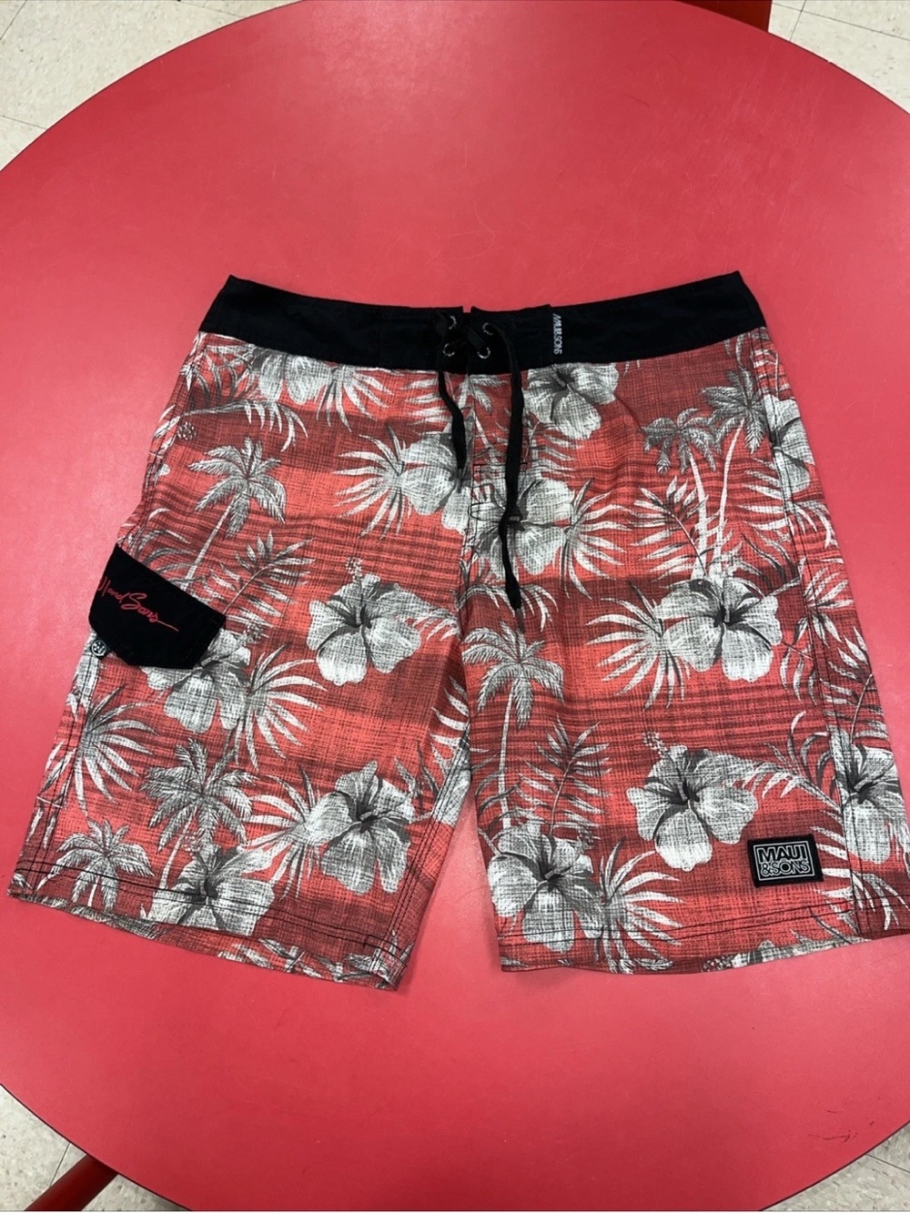 Maui and Sons Red Floral Palm Board Shorts
